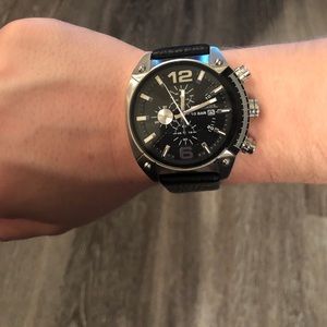 Diesel Overflow Chrono Black Leather Watch DZ4341